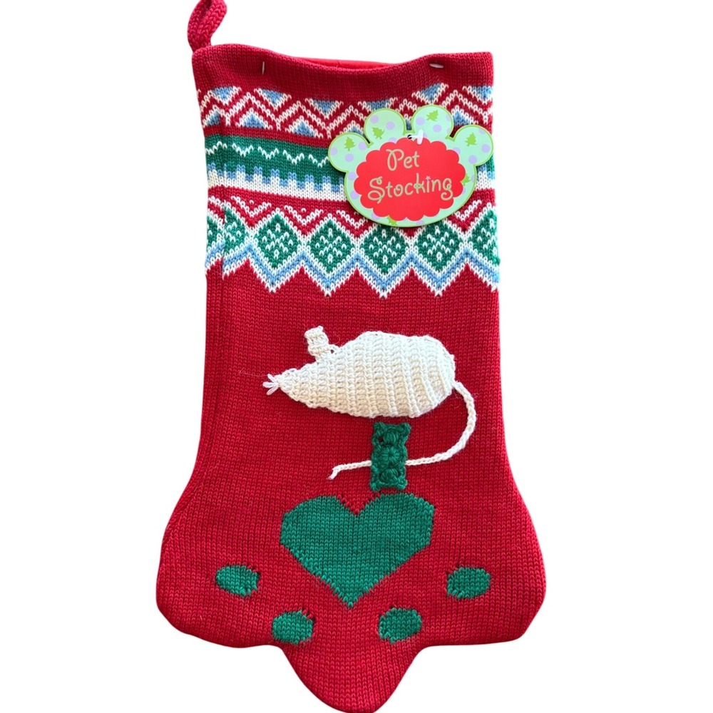 Red Knit Pet Cat Christmas Stocking Paw Shape Crochet Mouse The‎ Jabara Group